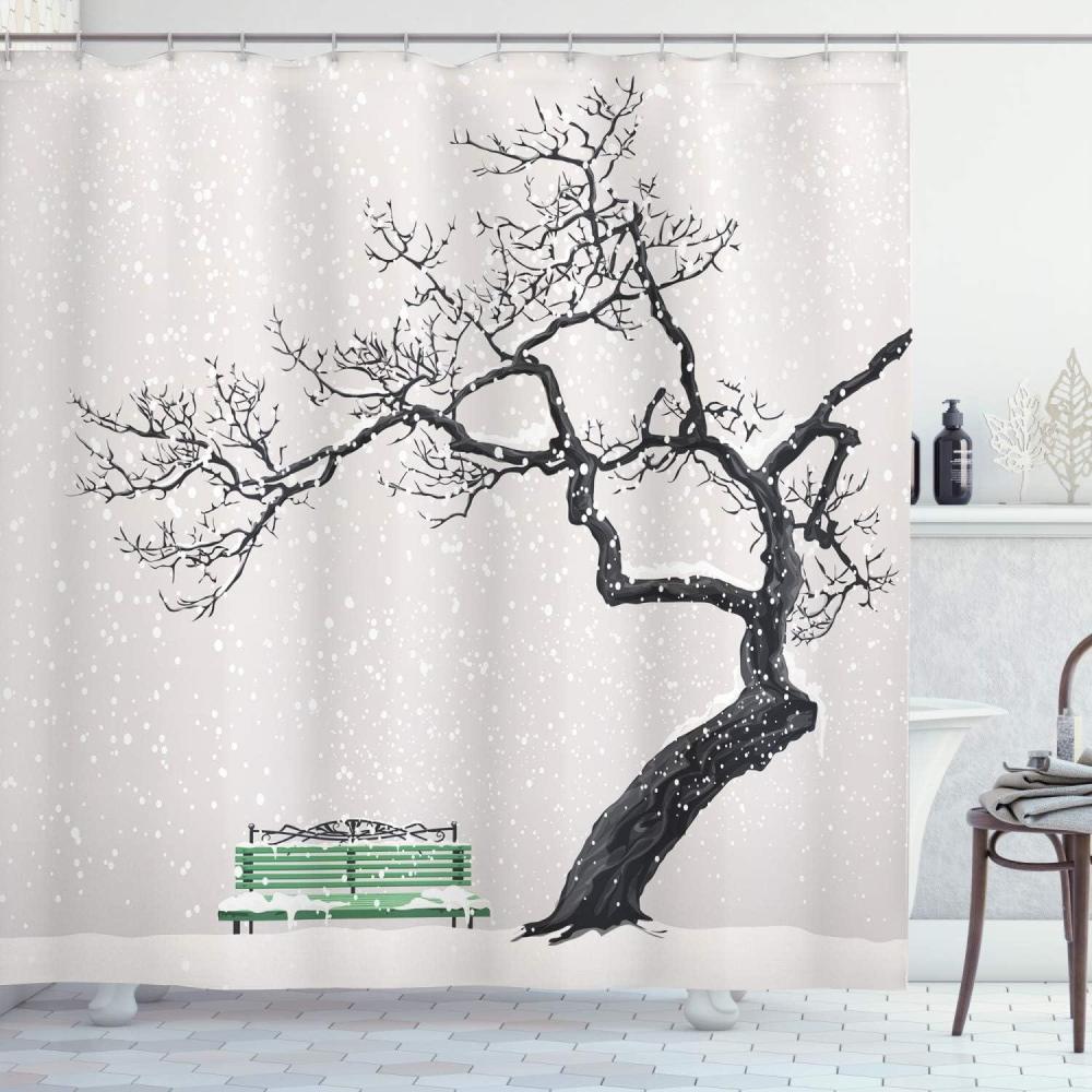 imageAmbesonne Christmas Shower Curtain Nautical Elements Sea Life Theme with Noel Tree Winter Season Cloth Fabric Bathroom Decor Set with Hooks 69quot W x 70quot L Beige CreamCharcoal Green