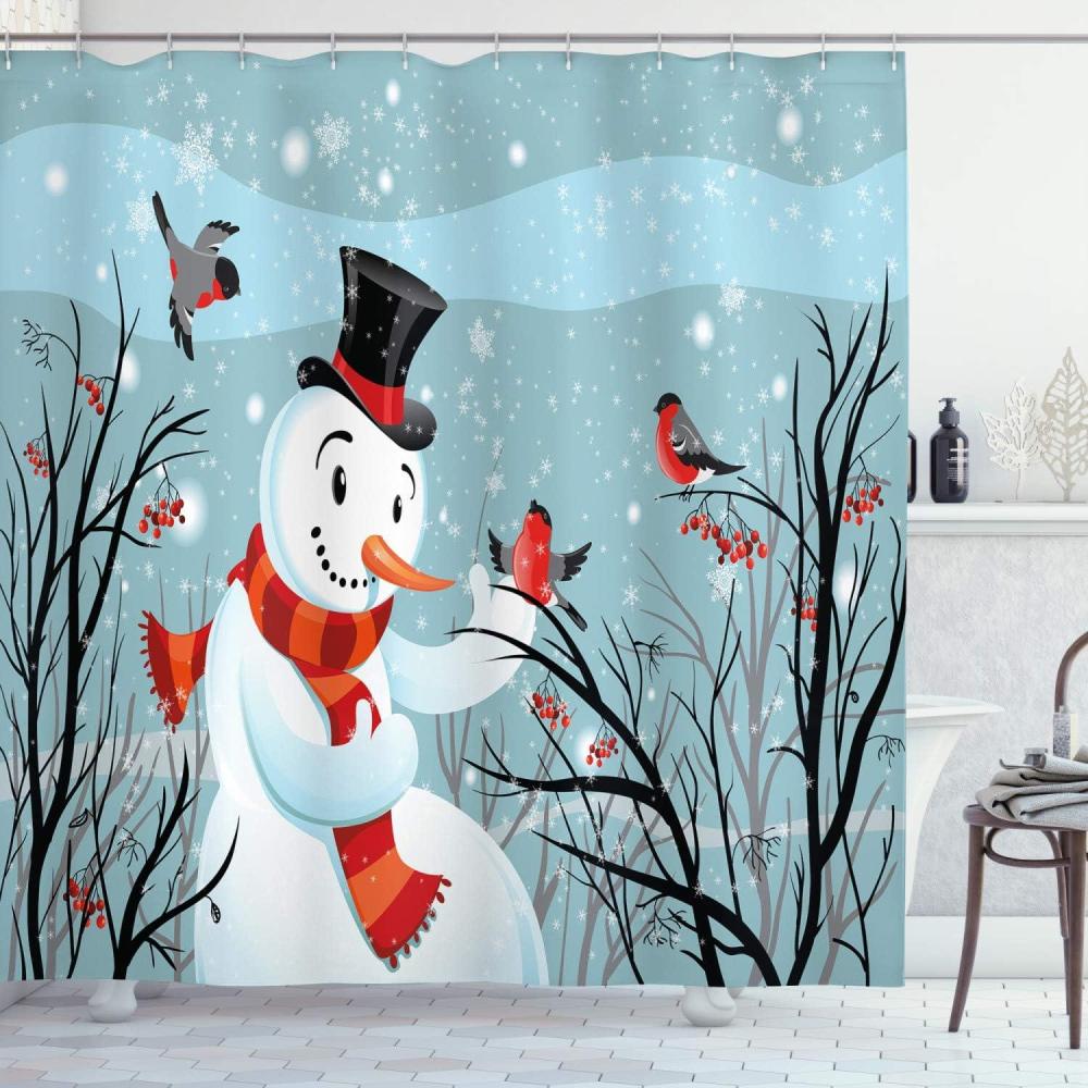 imageAmbesonne Christmas Shower Curtain Nautical Elements Sea Life Theme with Noel Tree Winter Season Cloth Fabric Bathroom Decor Set with Hooks 69quot W x 70quot L Beige CreamAlmond Green Black Orange