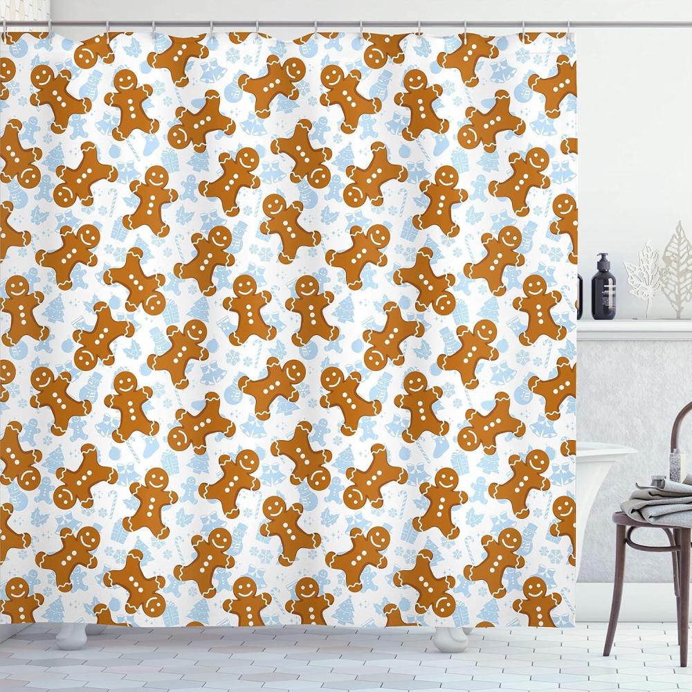 imageAmbesonne Christmas Shower Curtain Nautical Elements Sea Life Theme with Noel Tree Winter Season Cloth Fabric Bathroom Decor Set with Hooks 69quot W x 70quot L Beige CreamLight Caramel