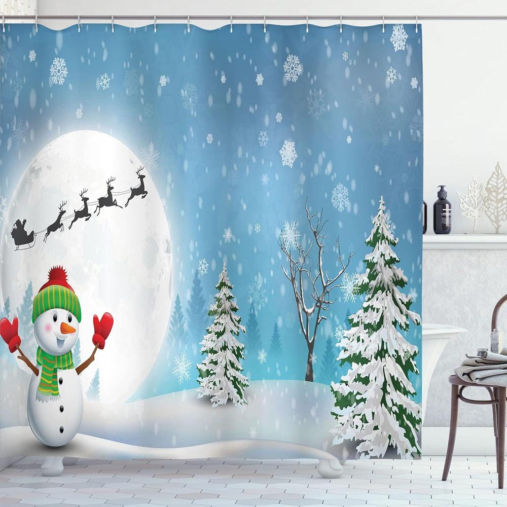 imageAmbesonne Christmas Shower Curtain Nautical Elements Sea Life Theme with Noel Tree Winter Season Cloth Fabric Bathroom Decor Set with Hooks 69quot W x 70quot L Beige CreamBlue and White