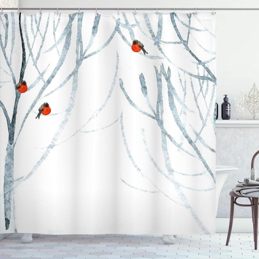 imageAmbesonne Christmas Shower Curtain Nautical Elements Sea Life Theme with Noel Tree Winter Season Cloth Fabric Bathroom Decor Set with Hooks 69quot W x 70quot L Beige CreamPale Grey White