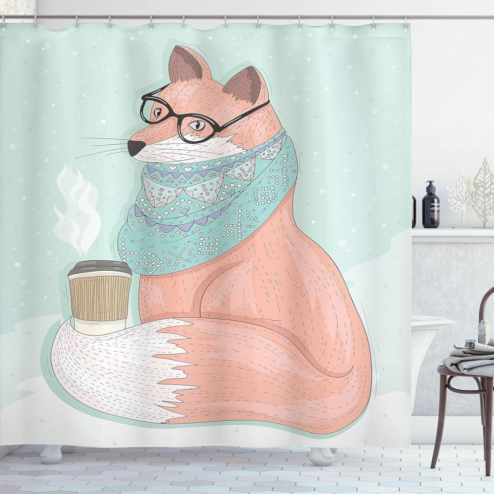 imageAmbesonne Christmas Shower Curtain Nautical Elements Sea Life Theme with Noel Tree Winter Season Cloth Fabric Bathroom Decor Set with Hooks 69quot W x 70quot L Beige CreamCoral Mint