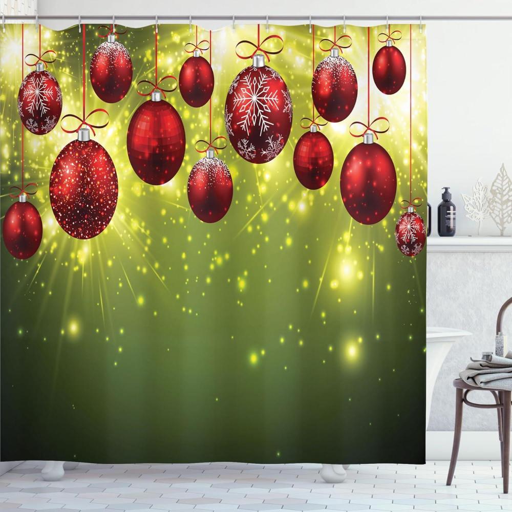 imageAmbesonne Christmas Shower Curtain Nautical Elements Sea Life Theme with Noel Tree Winter Season Cloth Fabric Bathroom Decor Set with Hooks 69quot W x 70quot L Beige CreamGreen Red