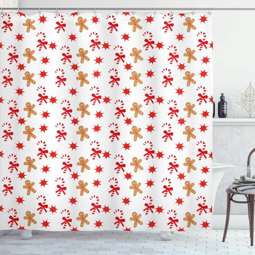 imageAmbesonne Christmas Shower Curtain Nautical Elements Sea Life Theme with Noel Tree Winter Season Cloth Fabric Bathroom Decor Set with Hooks 69quot W x 70quot L Beige CreamSand Brown Orange