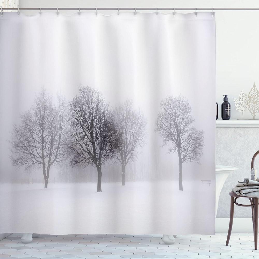imageAmbesonne Christmas Shower Curtain Nautical Elements Sea Life Theme with Noel Tree Winter Season Cloth Fabric Bathroom Decor Set with Hooks 69quot W x 70quot L Beige CreamGrey and White