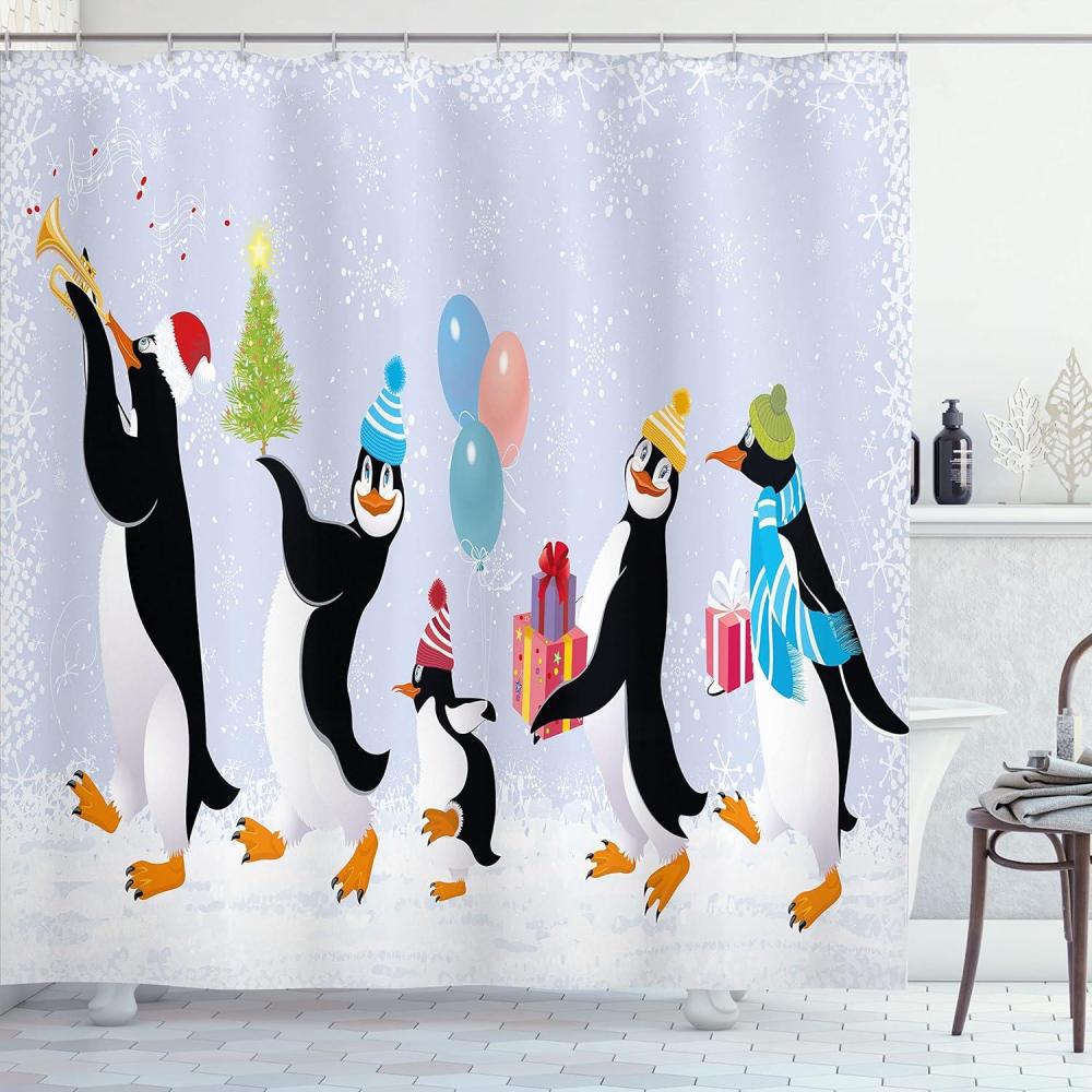 imageAmbesonne Christmas Shower Curtain Nautical Elements Sea Life Theme with Noel Tree Winter Season Cloth Fabric Bathroom Decor Set with Hooks 69quot W x 70quot L Beige CreamSoft Lavender
