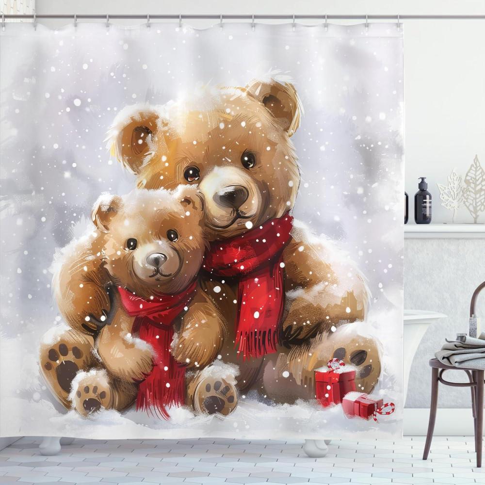 imageAmbesonne Christmas Shower Curtain Rustic Wooden Backdrop with Snowflakes and Warm Traditional Celebration Print Cloth Fabric Bathroom Decor Set with Hooks 69quot W x 70quot L Brown WhiteOff White Tan Dark Pink