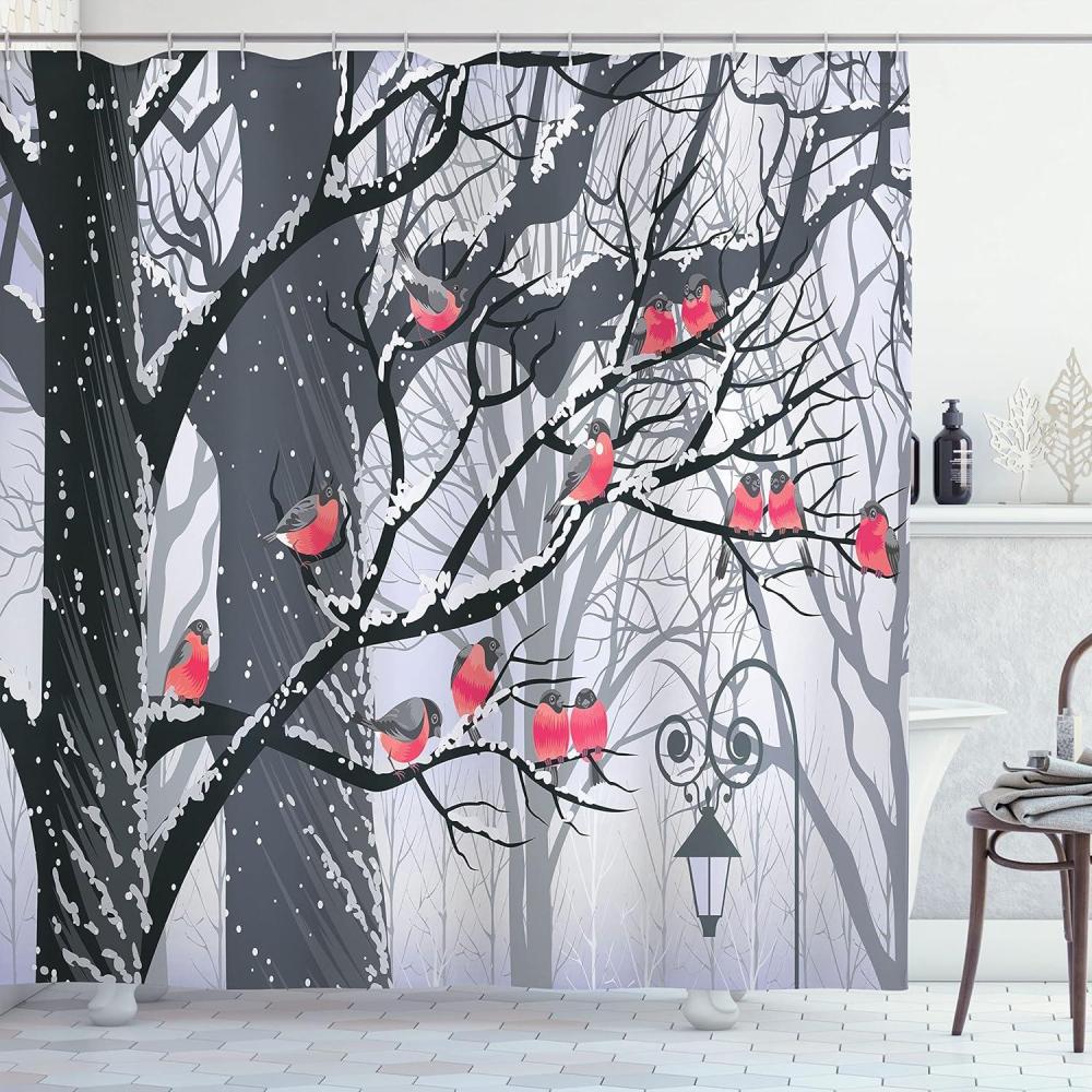 imageAmbesonne Christmas Shower Curtain Rustic Wooden Backdrop with Snowflakes and Warm Traditional Celebration Print Cloth Fabric Bathroom Decor Set with Hooks 69quot W x 70quot L Brown WhiteBlack Grey