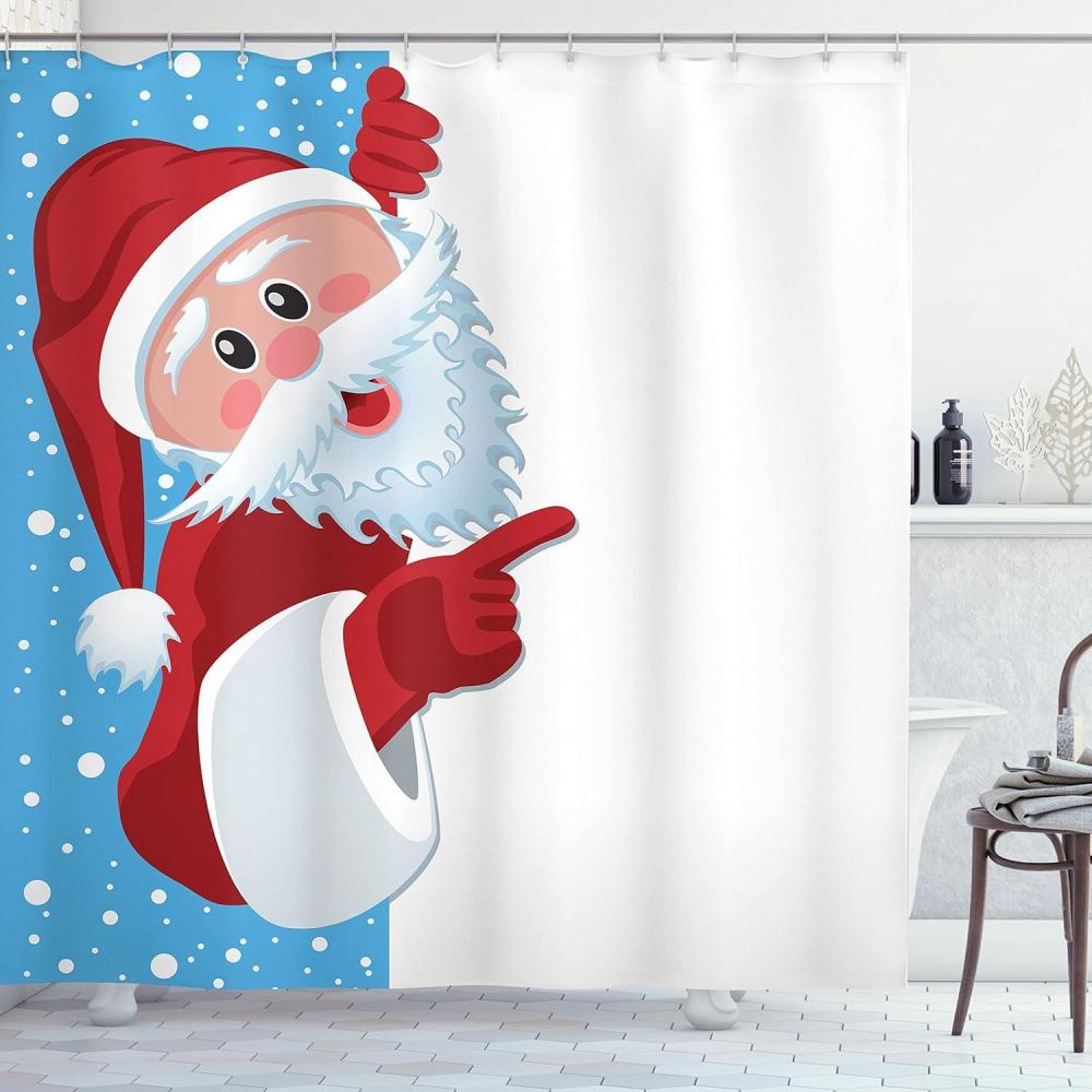 imageAmbesonne Christmas Shower Curtain Rustic Wooden Backdrop with Snowflakes and Warm Traditional Celebration Print Cloth Fabric Bathroom Decor Set with Hooks 69quot W x 70quot L Brown WhiteVermilion Blue White