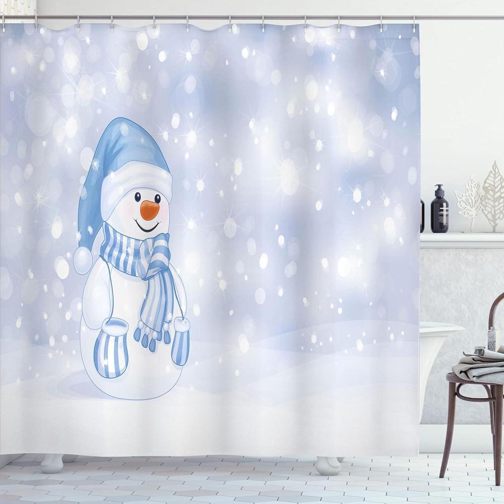 imageAmbesonne Christmas Shower Curtain Rustic Wooden Backdrop with Snowflakes and Warm Traditional Celebration Print Cloth Fabric Bathroom Decor Set with Hooks 69quot W x 70quot L Brown WhitePale Blue White