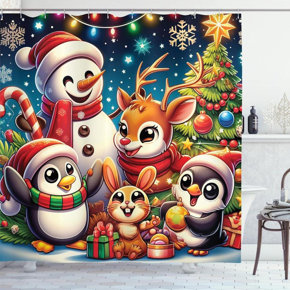 imageAmbesonne Christmas Shower Curtain Rustic Wooden Backdrop with Snowflakes and Warm Traditional Celebration Print Cloth Fabric Bathroom Decor Set with Hooks 69quot W x 70quot L Brown WhiteGreen Red Multicolor
