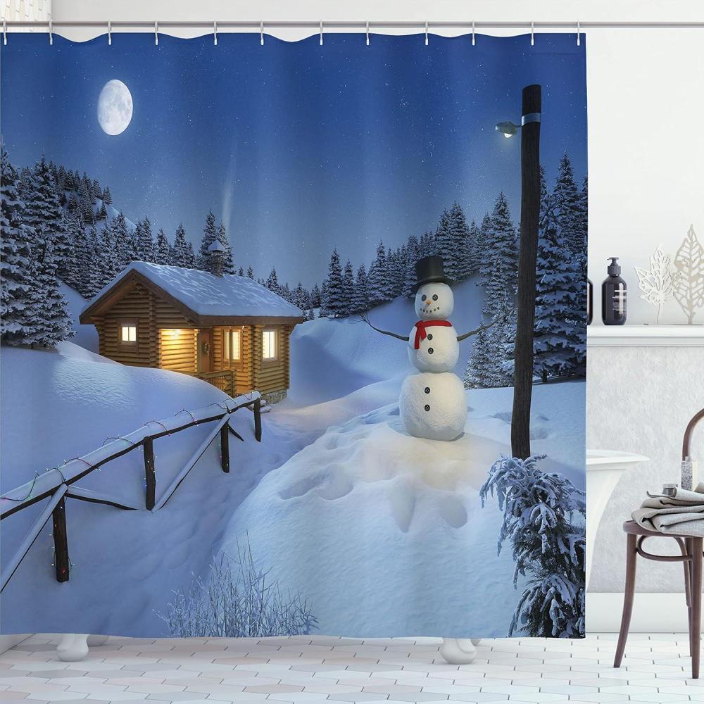 imageAmbesonne Christmas Shower Curtain Traditional Celebration Theme Pendant Stars Baubles Ornate Snowflakes Cloth Fabric Bathroom Decor Set with Hooks 69quot W x 70quot L Grey Red WhiteIvory Blue