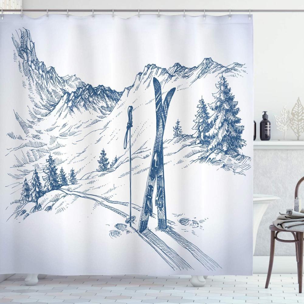 imageAmbesonne Christmas Shower Curtain Traditional Celebration Theme Pendant Stars Baubles Ornate Snowflakes Cloth Fabric Bathroom Decor Set with Hooks 69quot W x 70quot L Grey Red WhitePale Blue White