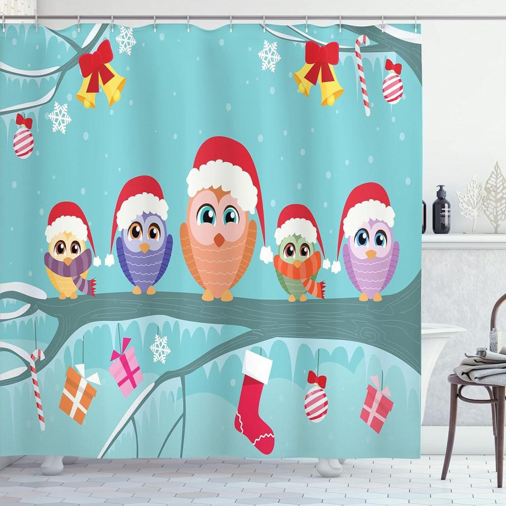 imageAmbesonne Christmas Shower Curtain Traditional Celebration Theme Pendant Stars Baubles Ornate Snowflakes Cloth Fabric Bathroom Decor Set with Hooks 69quot W x 70quot L Grey Red WhiteMulti Color