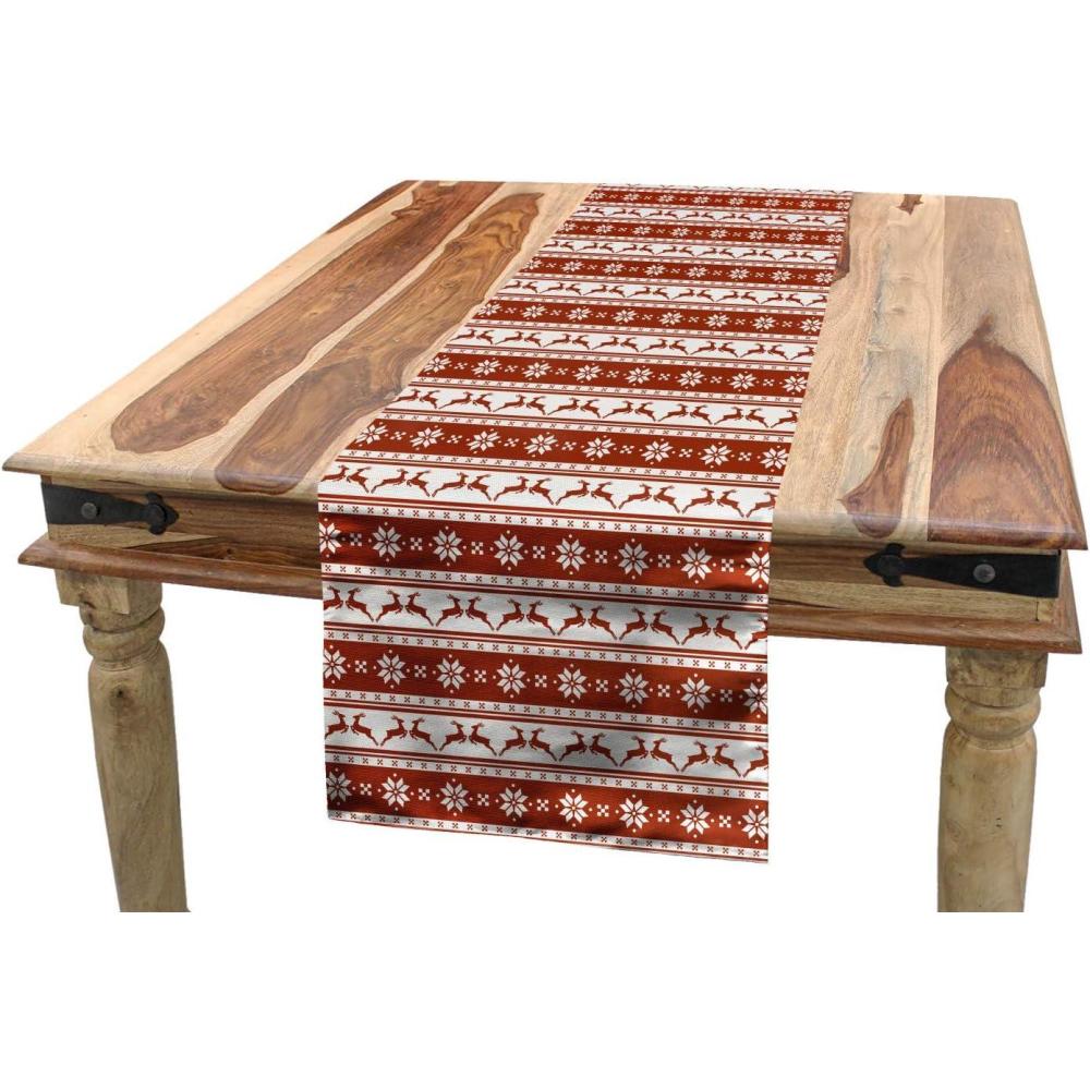 imageAmbesonne Christmas Table Runner Norwegian Scandinavian Traditional Vintage Style Borders Reindeer Striped Flower Dining Room Kitchen Rectangular Runner 16quot X 72quot Red White