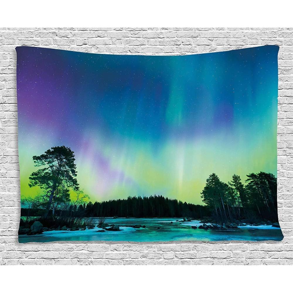 imageAmbesonne Christmas Tapestry Pine Tree with Present Boxes on Snowy Board Xmas at Countryside Theme Wall Hanging for Bedroom Living Room Dorm Decor 40quot X 60quot Green BrownViolet Green