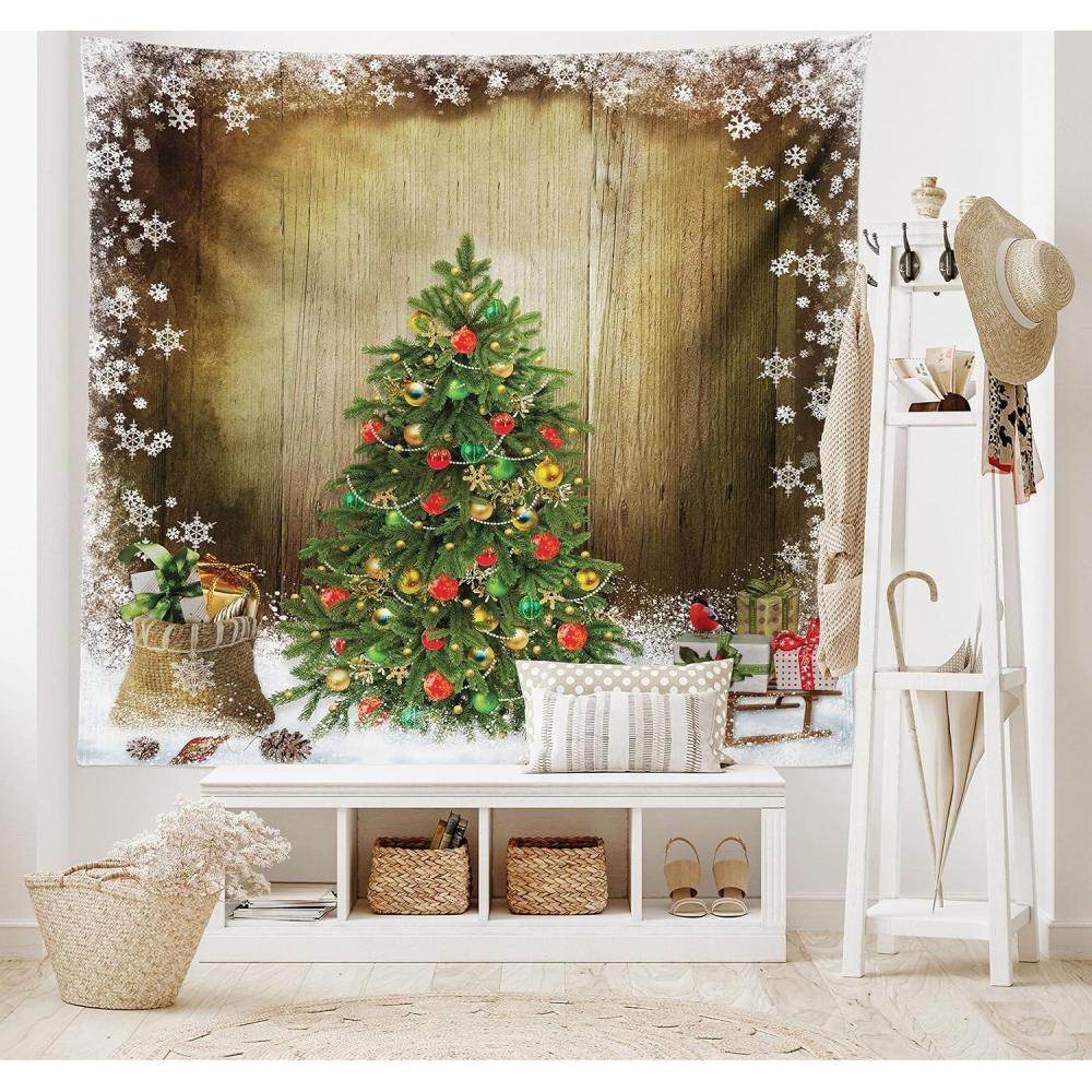 imageAmbesonne Christmas Tapestry Pine Tree with Present Boxes on Snowy Board Xmas at Countryside Theme Wall Hanging for Bedroom Living Room Dorm Decor 40quot X 60quot Green BrownMulticolor