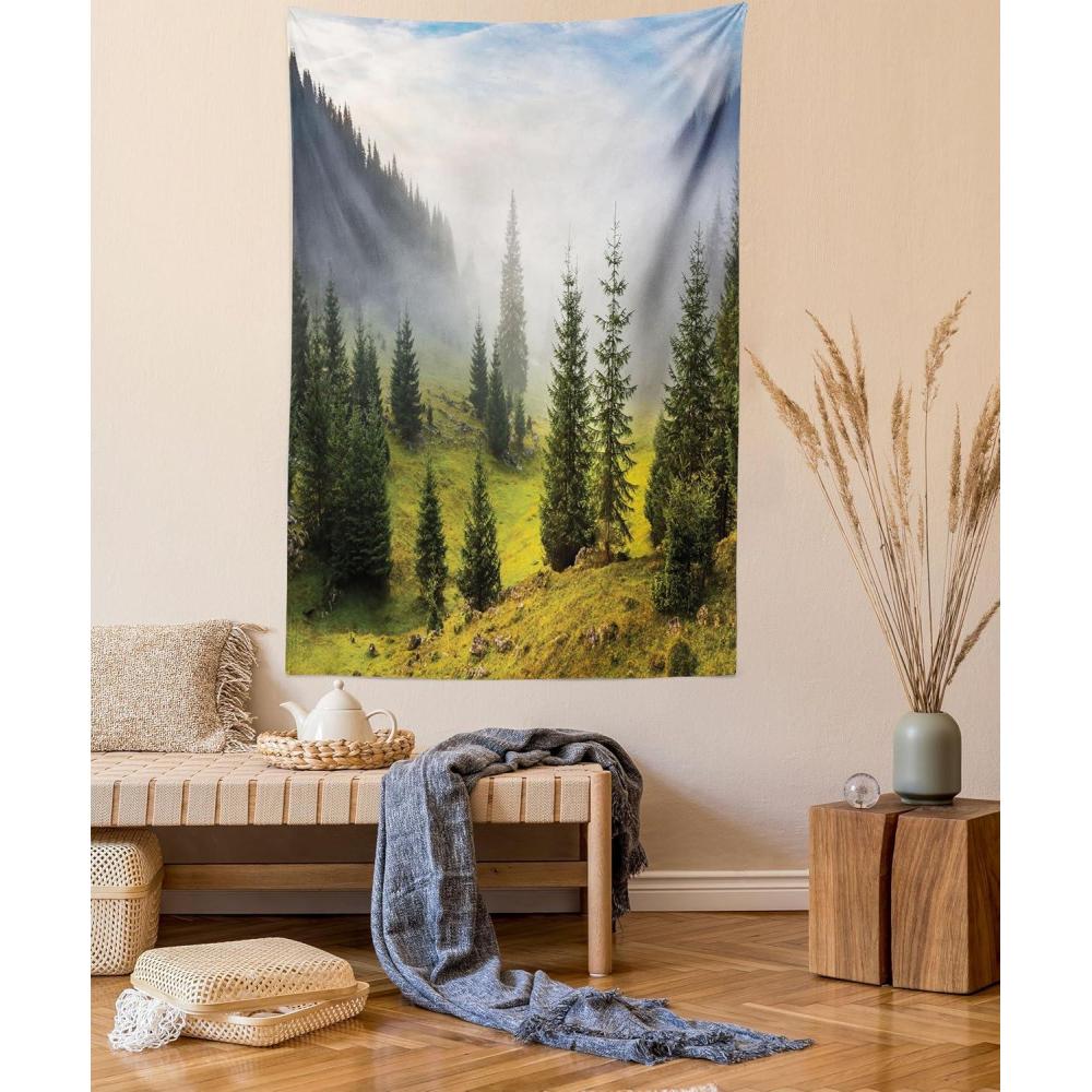 imageAmbesonne Christmas Tapestry Pine Tree with Present Boxes on Snowy Board Xmas at Countryside Theme Wall Hanging for Bedroom Living Room Dorm Decor 40quot X 60quot Green BrownWhite Green