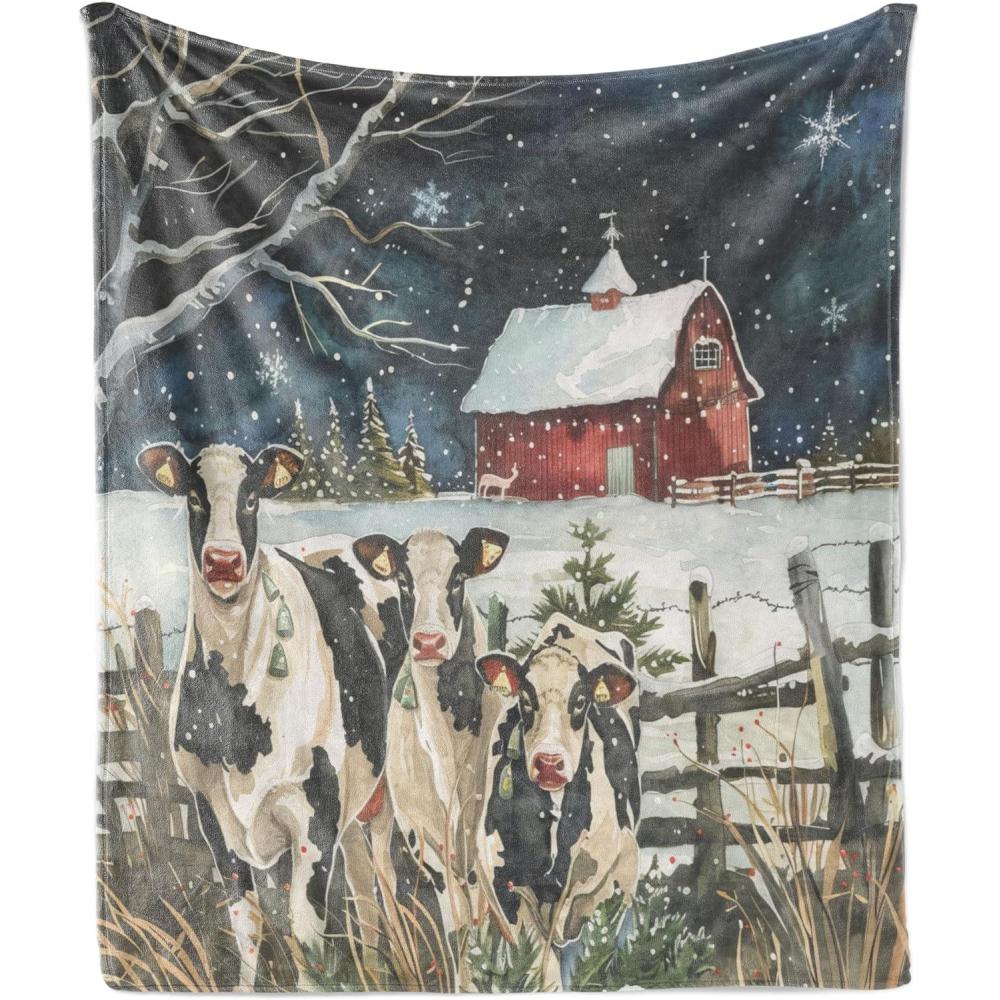 imageAmbesonne Christmas Throw Blanket Xmas Eve Starry Night in Snowy Town with Starry Sky Reindeer and Moon Flannel Fleece Accent Piece Soft Couch Cover for Adults 70quot x 90quot Cocoa Dark Slate BlueBeige Pale Grey and Pale Ruby