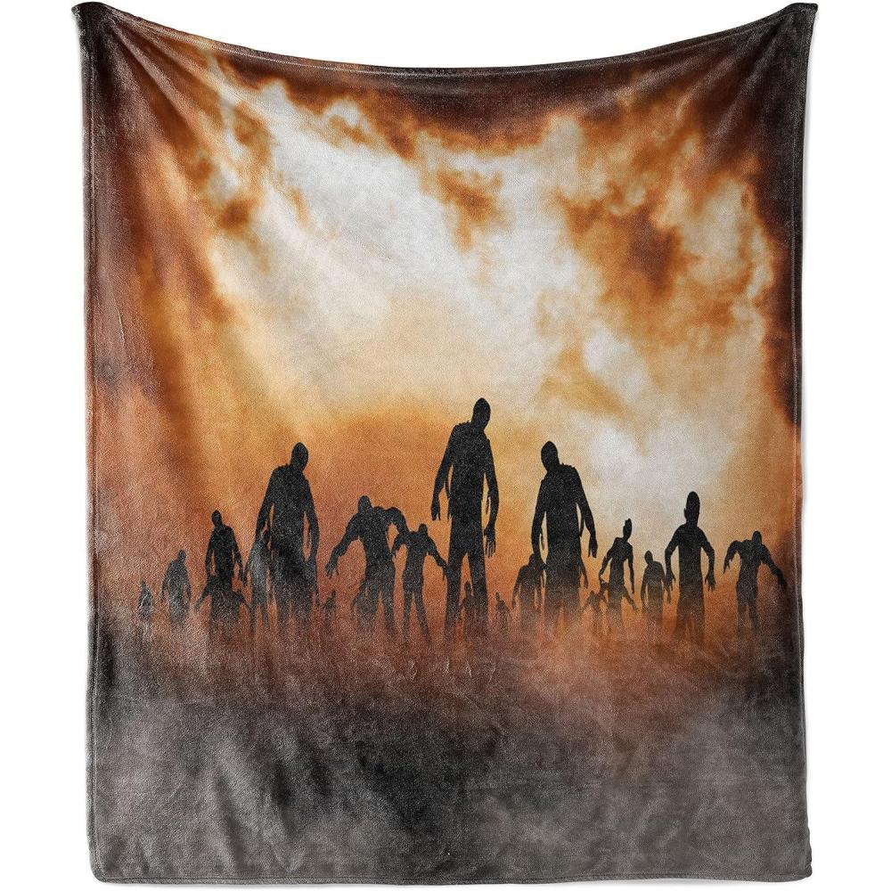imageAmbesonne Christmas Throw Blanket Xmas Eve Starry Night in Snowy Town with Starry Sky Reindeer and Moon Flannel Fleece Accent Piece Soft Couch Cover for Adults 70quot x 90quot Cocoa Dark Slate BlueOrange Black