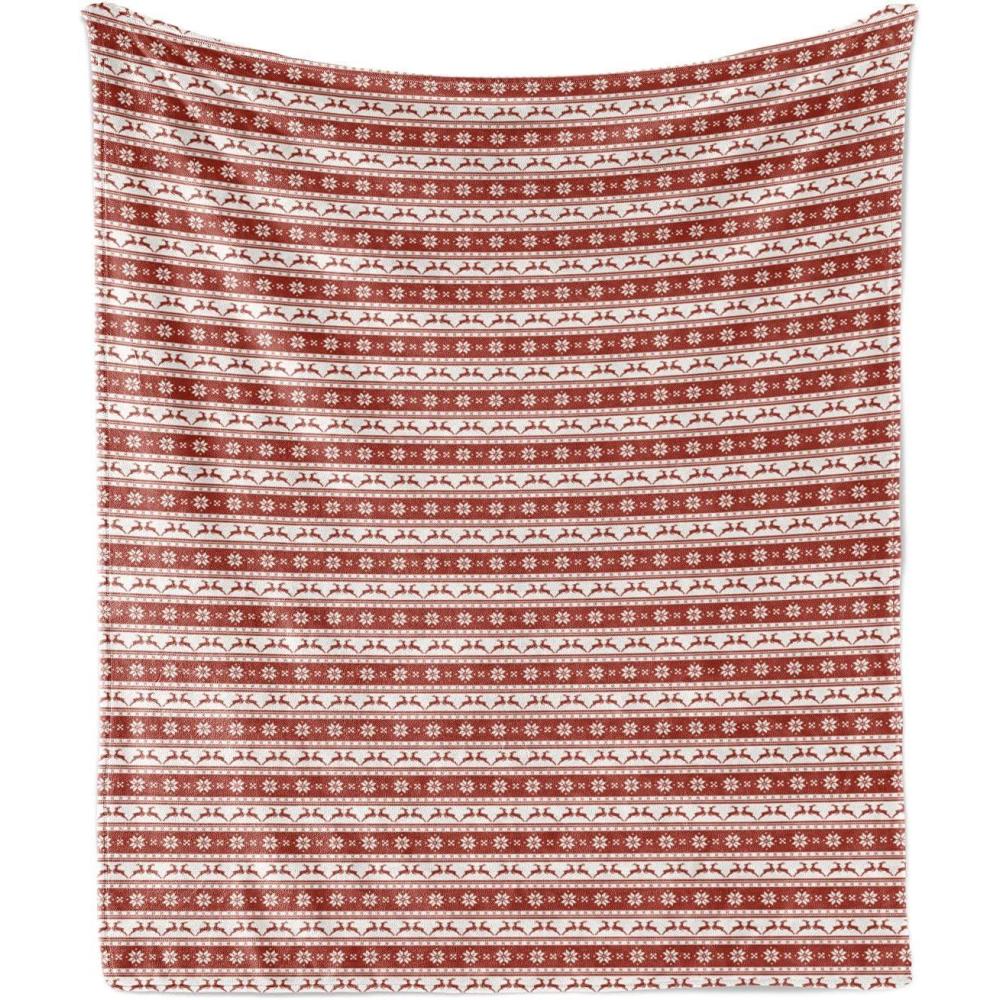 imageAmbesonne Christmas Throw Blanket Xmas Eve Starry Night in Snowy Town with Starry Sky Reindeer and Moon Flannel Fleece Accent Piece Soft Couch Cover for Adults 70quot x 90quot Cocoa Dark Slate BlueWhite Red