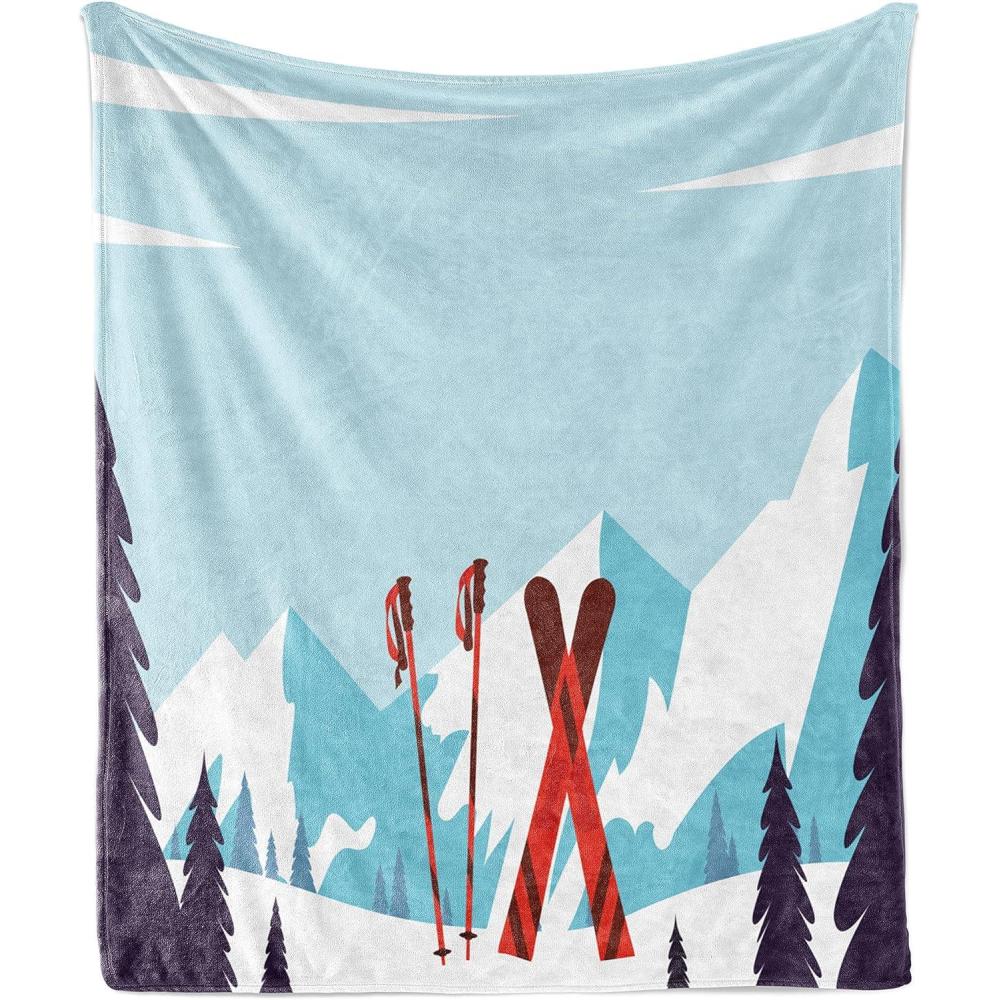 imageAmbesonne Christmas Throw Blanket Xmas Eve Starry Night in Snowy Town with Starry Sky Reindeer and Moon Flannel Fleece Accent Piece Soft Couch Cover for Adults 70quot x 90quot Cocoa Dark Slate BlueBlue Purple