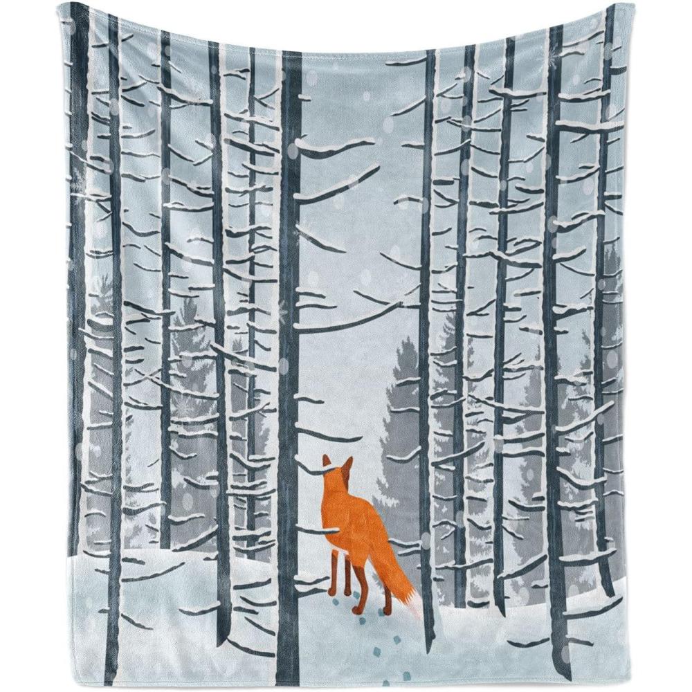 imageAmbesonne Christmas Throw Blanket Xmas Eve Starry Night in Snowy Town with Starry Sky Reindeer and Moon Flannel Fleece Accent Piece Soft Couch Cover for Adults 70quot x 90quot Cocoa Dark Slate BlueBlue Orange