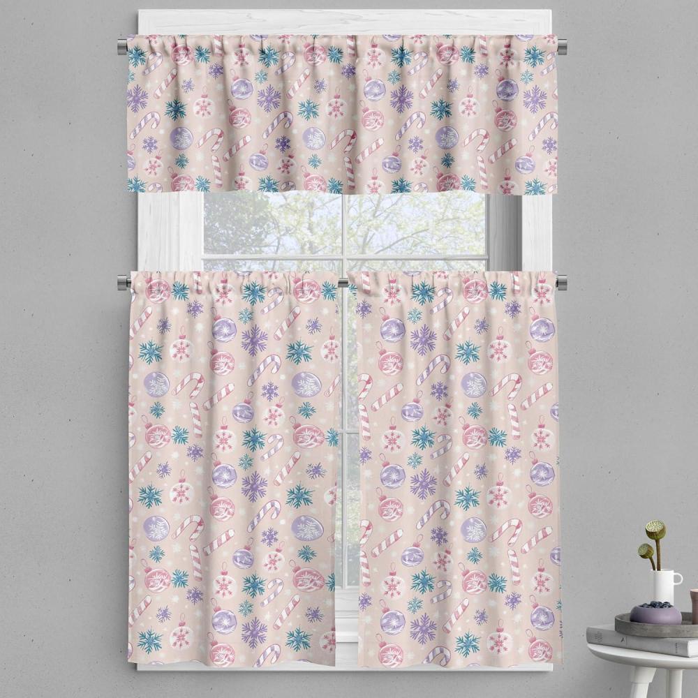 imageAmbesonne Christmas Valance and Curtain 3 pcs Set Xmas in Pastel Tones Delicate Theme with Candies and Globes Illustration Window Treatments for Kitchen Room Decor 55quot x 24quot Lavender Teal Beige