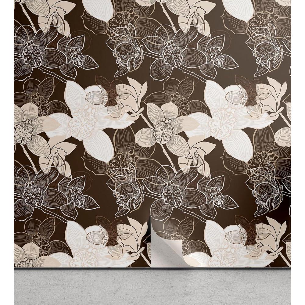 imageAmbesonne Coffee Peel ampamp Stick Wallpaper for Home Sepia Tones Old Newspaper Print with Lettering on it Beverage Love SelfAdhesive Living Room Kitchen Accent 13quot x 36quot Tan Umber and Dark BrownDark Cocoa Beige and White