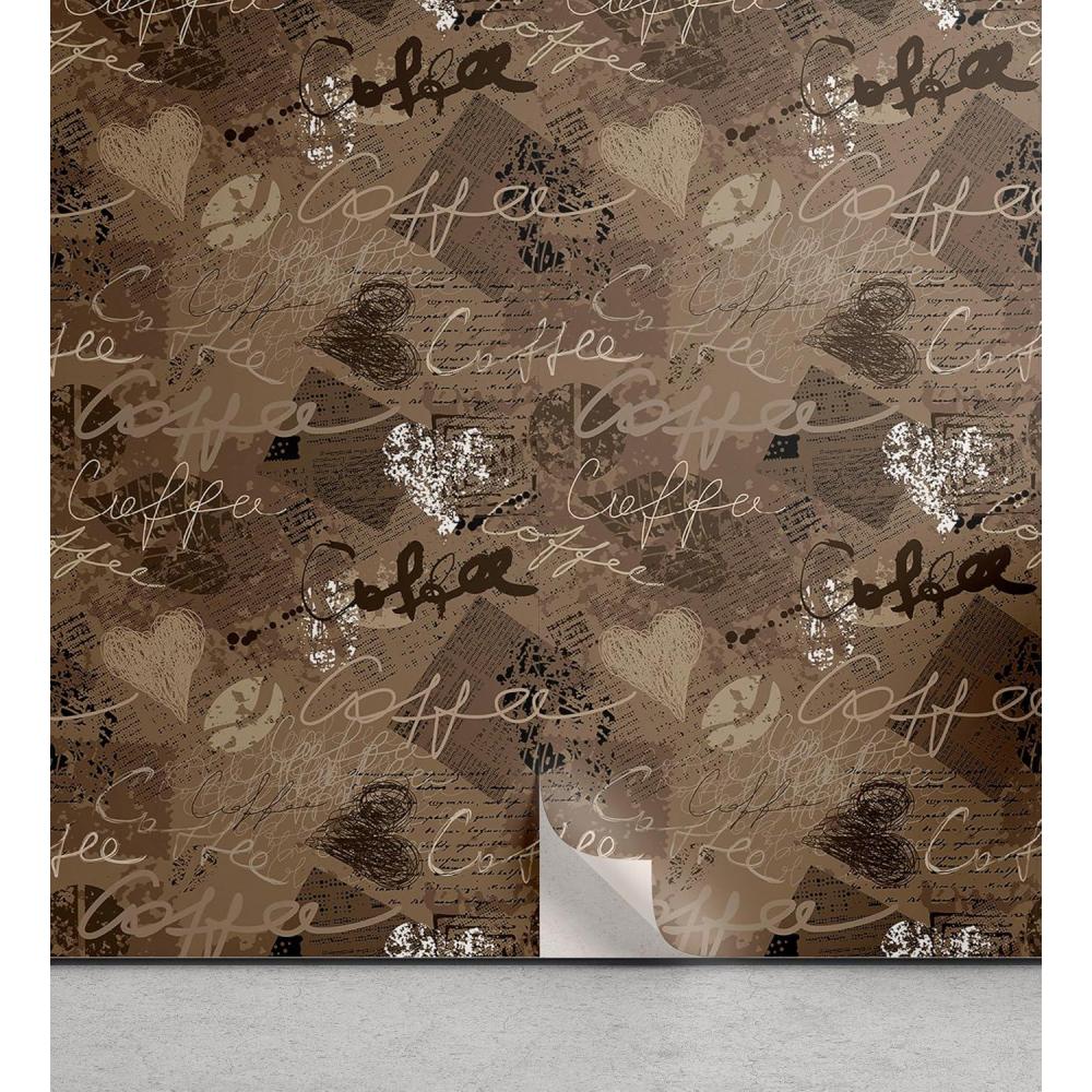 imageAmbesonne Coffee Peel ampamp Stick Wallpaper for Home Sepia Tones Old Newspaper Print with Lettering on it Beverage Love SelfAdhesive Living Room Kitchen Accent 13quot x 36quot Tan Umber and Dark BrownTan Umber and Dark Brown