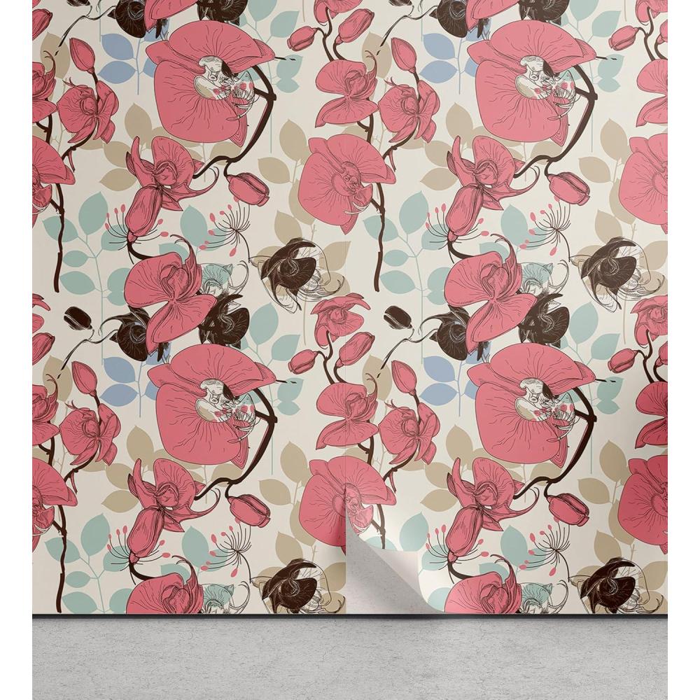 imageAmbesonne Floral Peel ampamp Stick Wallpaper for Home Christmas Traditional Flower Poinsettia Arrangement with Pinecones Print SelfAdhesive Living Room Kitchen Accent 13quot x 36quot Dark Coral Green CocoaDark Cocoa Beige Coral