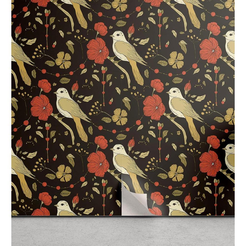 imageAmbesonne Floral Peel ampamp Stick Wallpaper for Home Christmas Traditional Flower Poinsettia Arrangement with Pinecones Print SelfAdhesive Living Room Kitchen Accent 13quot x 36quot Dark Coral Green CocoaDark Salmon Pale Khaki