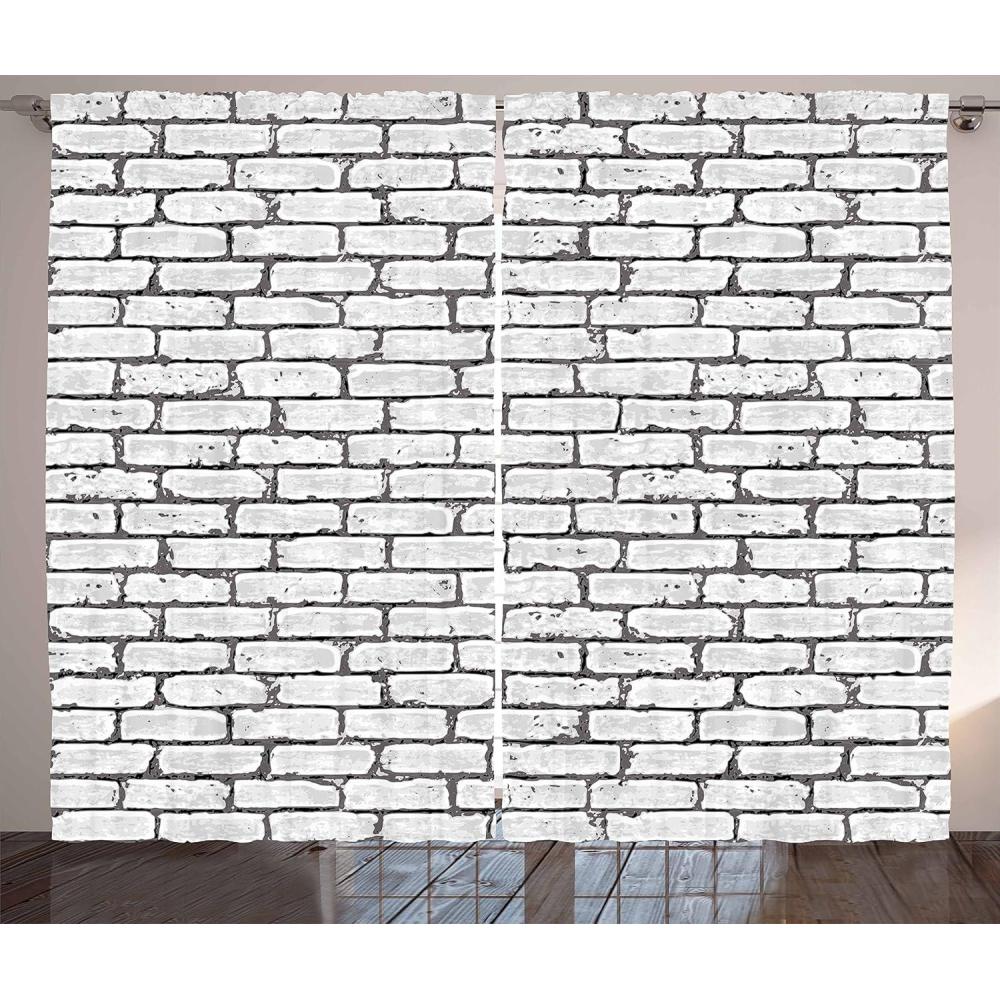 imageAmbesonne Grey and White Curtains Grunge Brick Wall Background Urban Architecture Building Modern City Life Graphic Living Room Bedroom Window Drapes 2 Panel Set 108quot X 108quot Shades of GreyShades of Grey