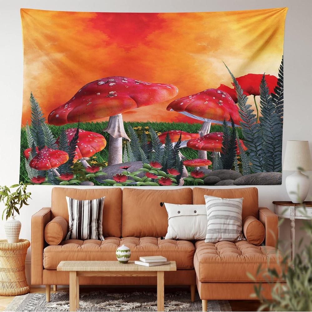 imageAmbesonne Hippie Tapestry Modern Scandi Crescent with Boho Floral and Leaves Greenery Black Cat Fabric Wall Hanging Decor for Bedroom Living Room Dorm 30quot X 45quot Grey Yellow Charcoal GreyOrange Red Taupe