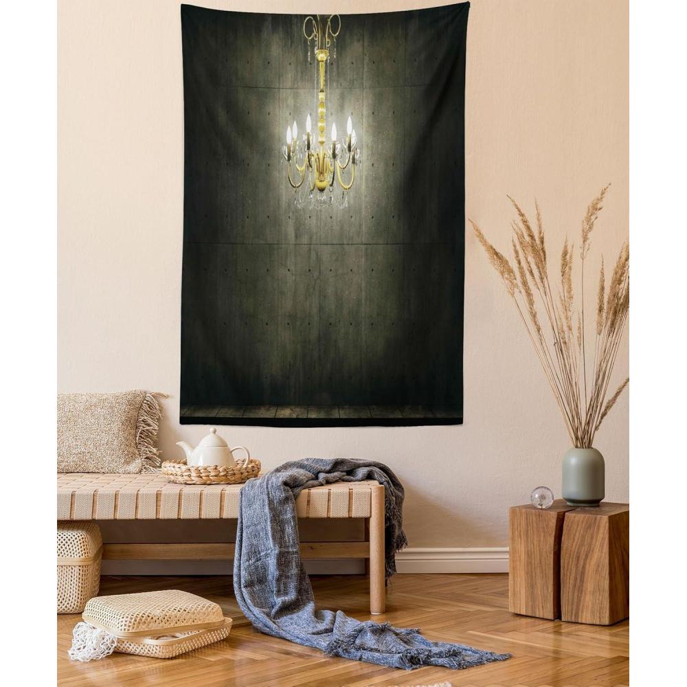 imageAmbesonne Hippie Tapestry Modern Scandi Crescent with Boho Floral and Leaves Greenery Black Cat Fabric Wall Hanging Decor for Bedroom Living Room Dorm 30quot X 45quot Grey Yellow Charcoal GreyGrey and Yellow