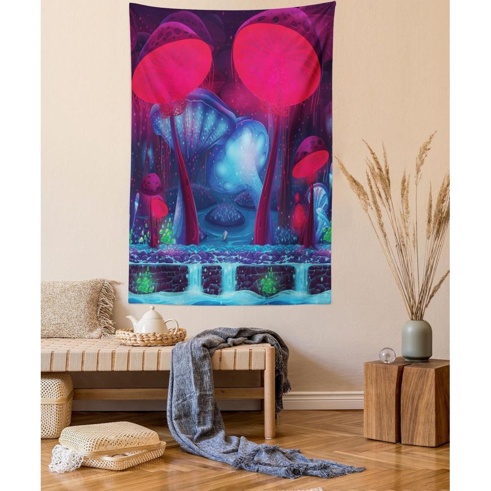 imageAmbesonne Hippie Tapestry Modern Scandi Crescent with Boho Floral and Leaves Greenery Black Cat Fabric Wall Hanging Decor for Bedroom Living Room Dorm 30quot X 45quot Grey Yellow Charcoal GreyBlue Red