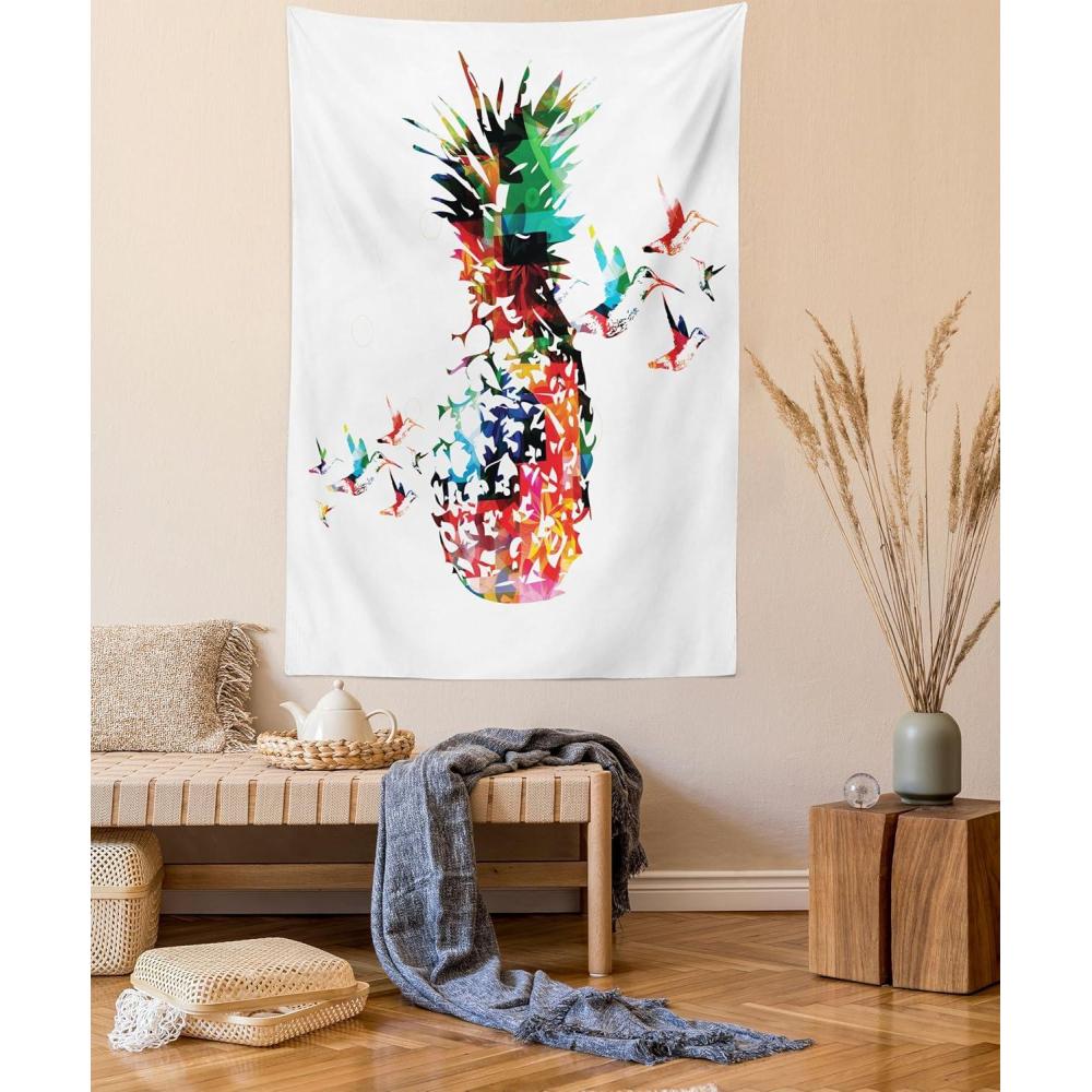 imageAmbesonne Hippie Tapestry Modern Scandi Crescent with Boho Floral and Leaves Greenery Black Cat Fabric Wall Hanging Decor for Bedroom Living Room Dorm 30quot X 45quot Grey Yellow Charcoal GreyMulticolor