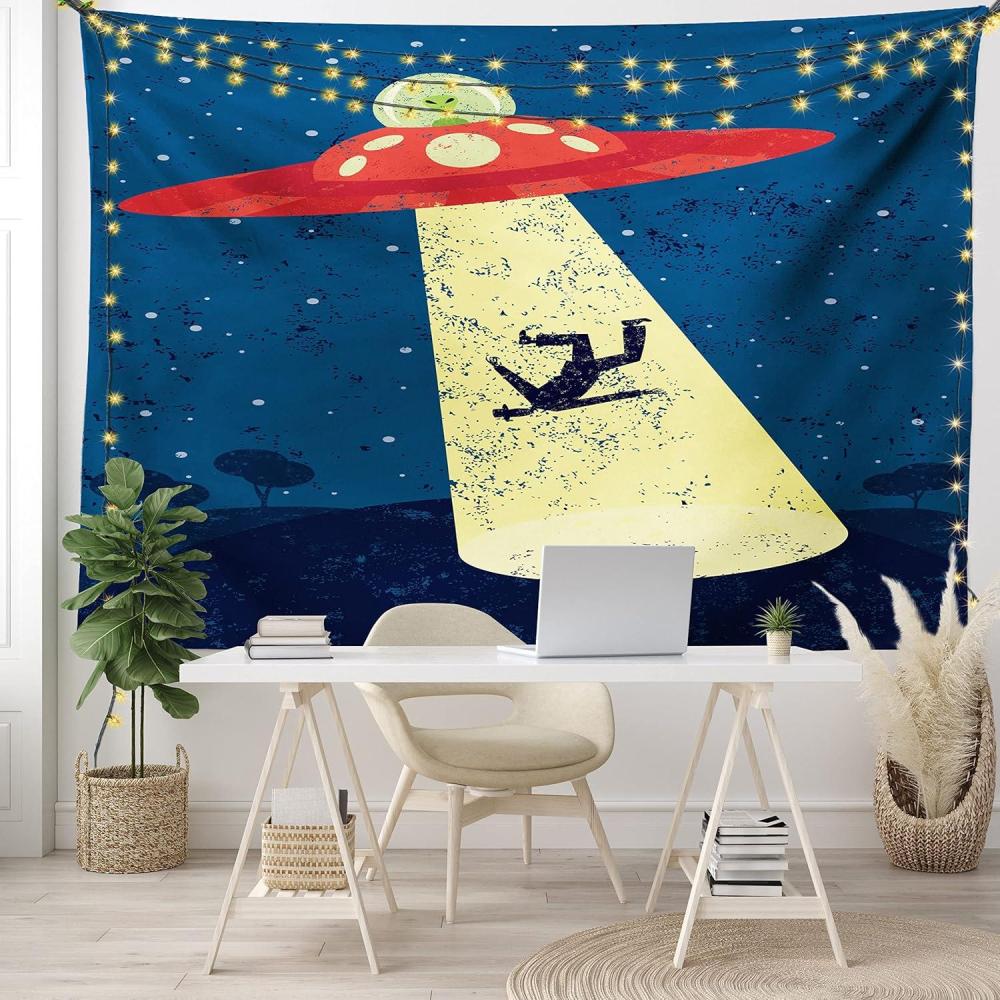 imageAmbesonne Hippie Tapestry Modern Scandi Crescent with Boho Floral and Leaves Greenery Black Cat Fabric Wall Hanging Decor for Bedroom Living Room Dorm 30quot X 45quot Grey Yellow Charcoal GreyBlue and Yellow