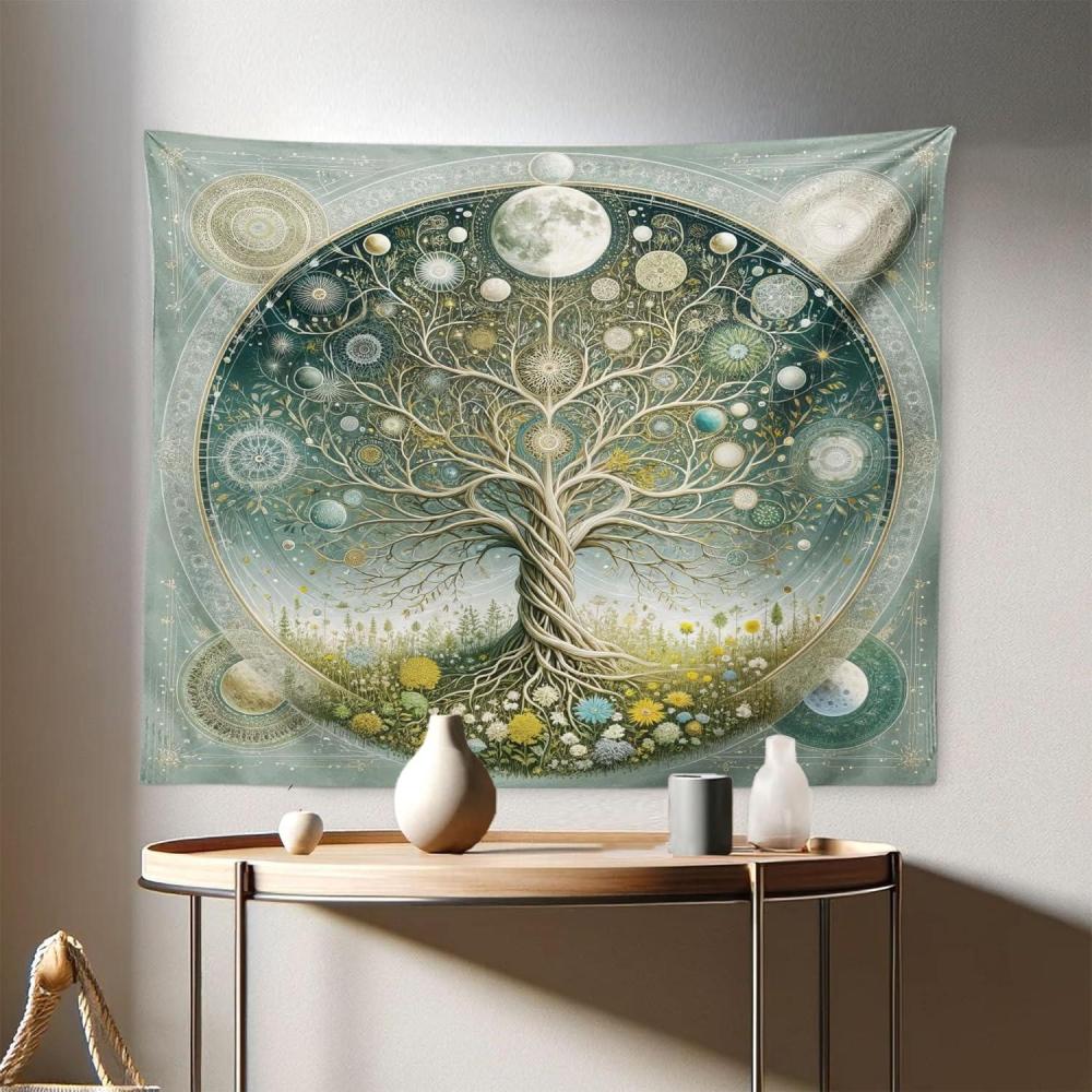 imageAmbesonne Hippie Tapestry Modern Scandi Crescent with Boho Floral and Leaves Greenery Black Cat Fabric Wall Hanging Decor for Bedroom Living Room Dorm 30quot X 45quot Grey Yellow Charcoal GreyTeal Pale Sage Green