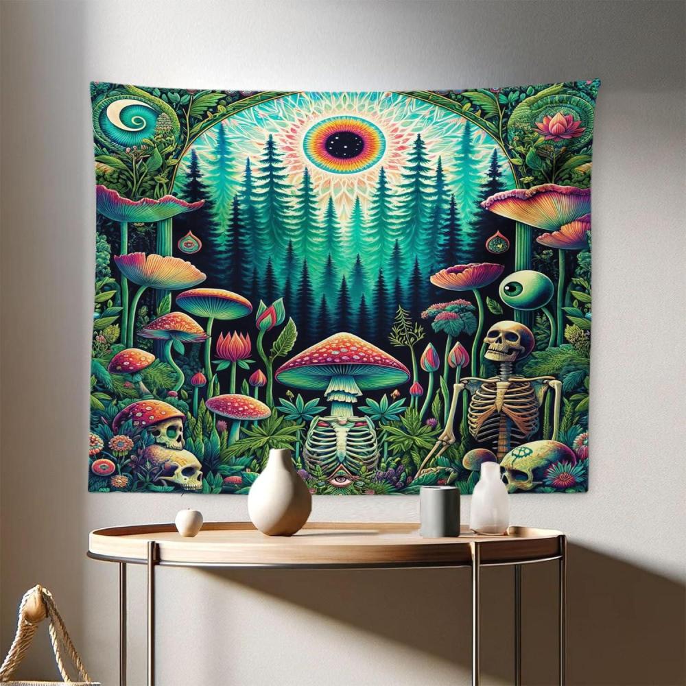 imageAmbesonne Hippie Tapestry Modern Scandi Crescent with Boho Floral and Leaves Greenery Black Cat Fabric Wall Hanging Decor for Bedroom Living Room Dorm 30quot X 45quot Grey Yellow Charcoal GreyFern Green Seafoam Coral