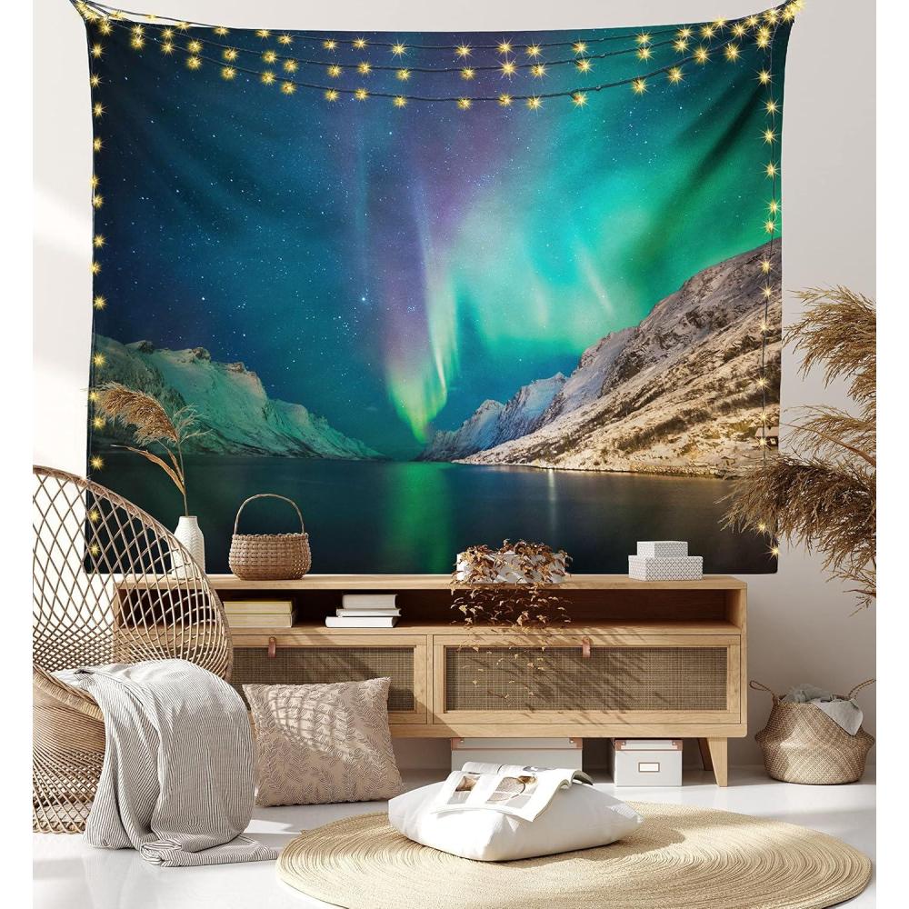 imageAmbesonne Hippie Tapestry Modern Scandi Crescent with Boho Floral and Leaves Greenery Black Cat Fabric Wall Hanging Decor for Bedroom Living Room Dorm 30quot X 45quot Grey Yellow Charcoal GreyJade Green