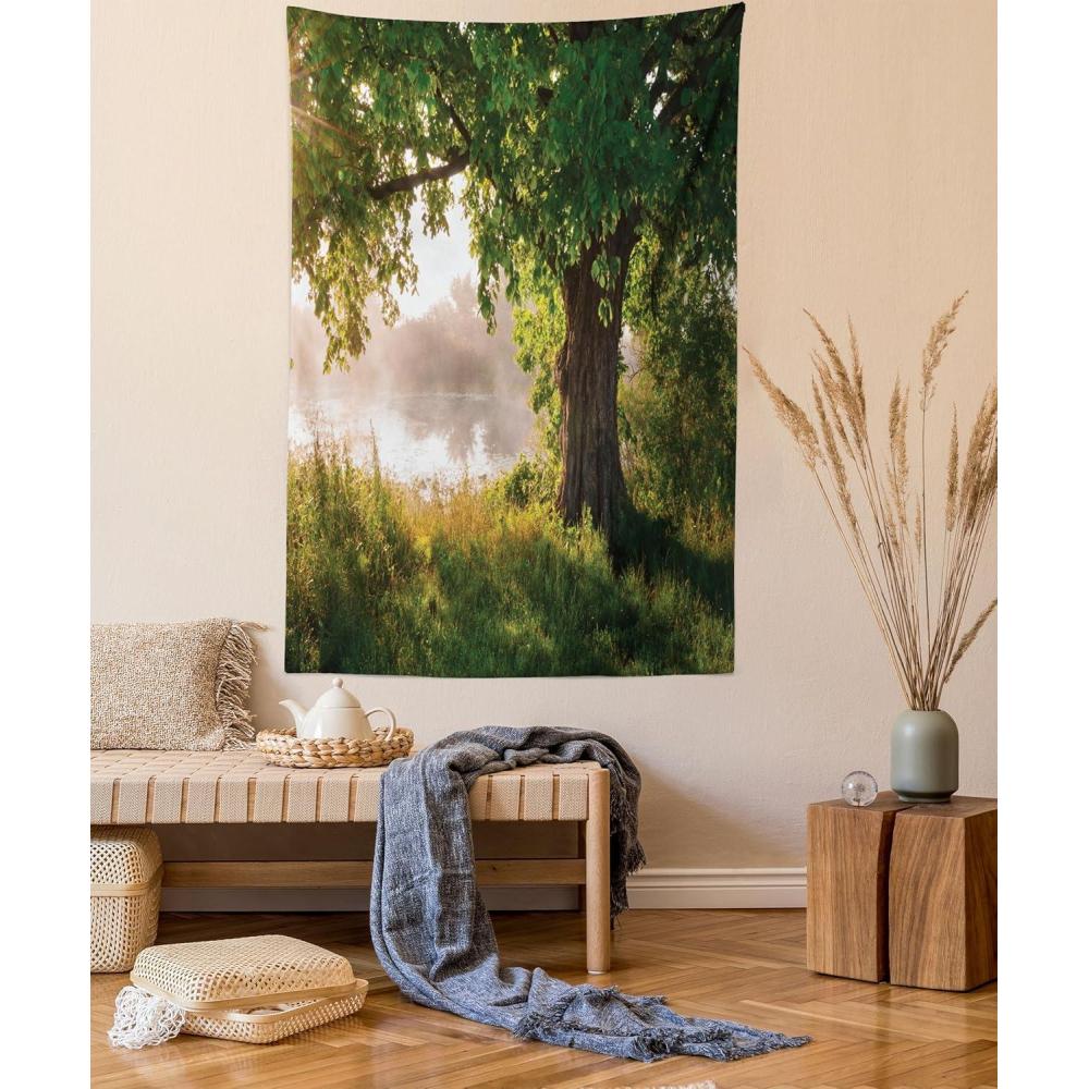 imageAmbesonne Hippie Tapestry Modern Scandi Crescent with Boho Floral and Leaves Greenery Black Cat Fabric Wall Hanging Decor for Bedroom Living Room Dorm 30quot X 45quot Grey Yellow Charcoal GreyBrown Green Dust