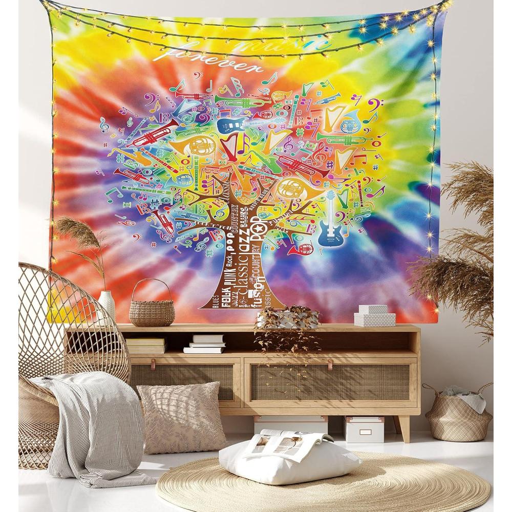 imageAmbesonne Hippie Tapestry Modern Scandi Crescent with Boho Floral and Leaves Greenery Black Cat Fabric Wall Hanging Decor for Bedroom Living Room Dorm 30quot X 45quot Grey Yellow Charcoal GreyYellow Red