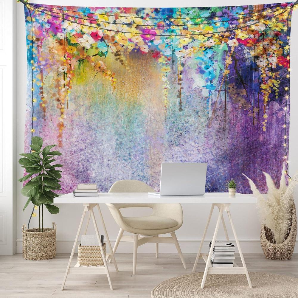 imageAmbesonne Hippie Tapestry Modern Scandi Crescent with Boho Floral and Leaves Greenery Black Cat Fabric Wall Hanging Decor for Bedroom Living Room Dorm 30quot X 45quot Grey Yellow Charcoal GreyBlue Purple