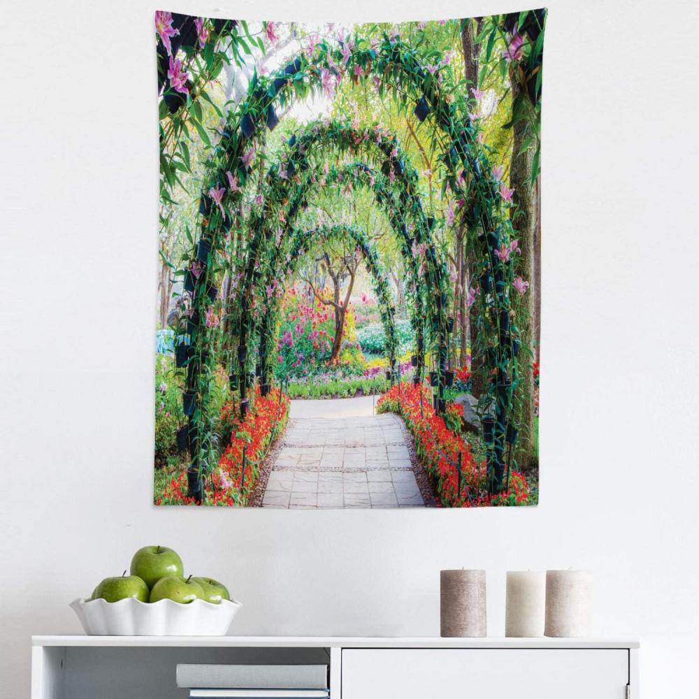 imageAmbesonne Hippie Tapestry Modern Scandi Crescent with Boho Floral and Leaves Greenery Black Cat Fabric Wall Hanging Decor for Bedroom Living Room Dorm 30quot X 45quot Grey Yellow Charcoal GreyGreen Red