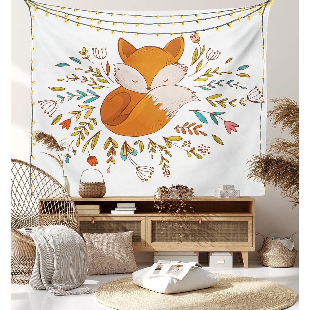 imageAmbesonne Hippie Tapestry Modern Scandi Crescent with Boho Floral and Leaves Greenery Black Cat Fabric Wall Hanging Decor for Bedroom Living Room Dorm 30quot X 45quot Grey Yellow Charcoal GreyDark Orange