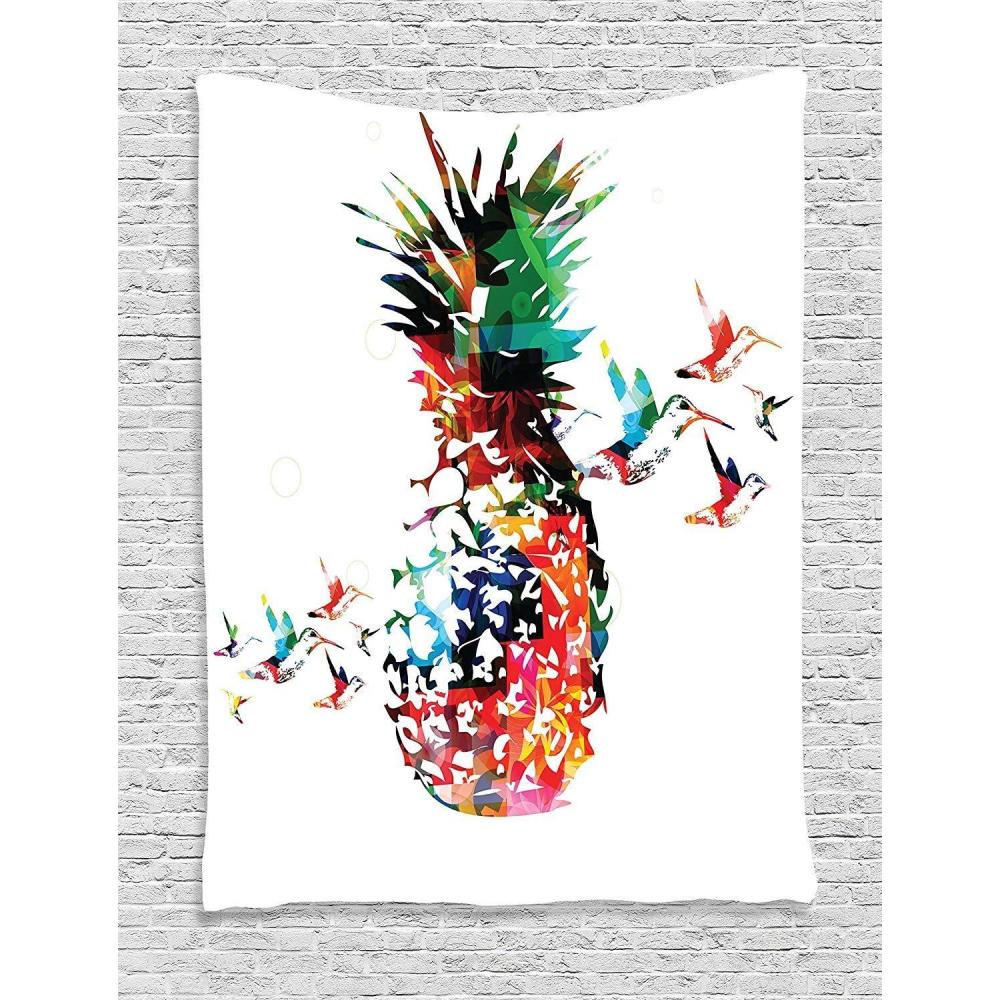 imageAmbesonne Hippie Tapestry Modern Scandi Crescent with Boho Floral and Leaves Greenery Black Cat Fabric Wall Hanging Decor for Bedroom Living Room Dorm 30quot X 45quot Grey Yellow Charcoal GreyVermilion Green
