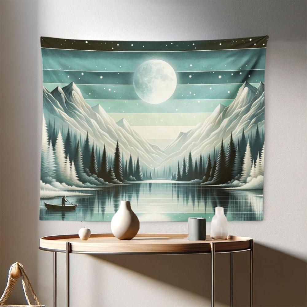 imageAmbesonne Hippie Tapestry Modern Scandi Crescent with Boho Floral and Leaves Greenery Black Cat Fabric Wall Hanging Decor for Bedroom Living Room Dorm 30quot X 45quot Grey Yellow Charcoal GreySeafoam Laurel Green