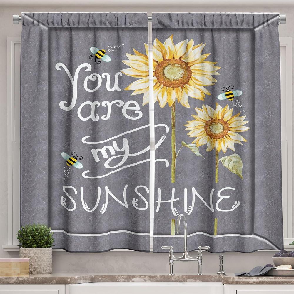 imageAmbesonne Kitchen Decor Collection Sunset View on The Beach Shore Waves Surf Modern Home Decor Rocks Boats Sea Scenery Window Treatments for Kitchen Curtains 2 Panels 55X39 Inches Blue OrangeYellow Grey