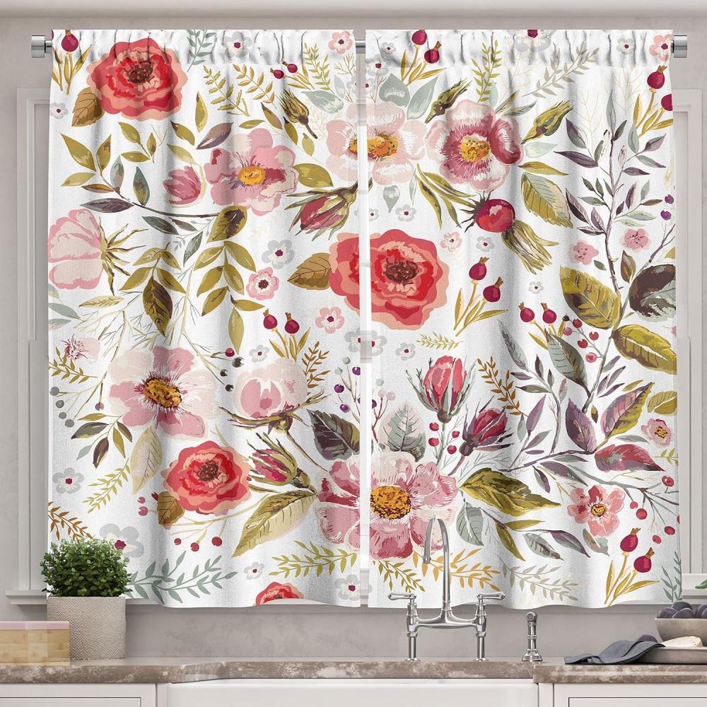 imageAmbesonne Kitchen Decor Collection Sunset View on The Beach Shore Waves Surf Modern Home Decor Rocks Boats Sea Scenery Window Treatments for Kitchen Curtains 2 Panels 55X39 Inches Blue OrangePink Cream